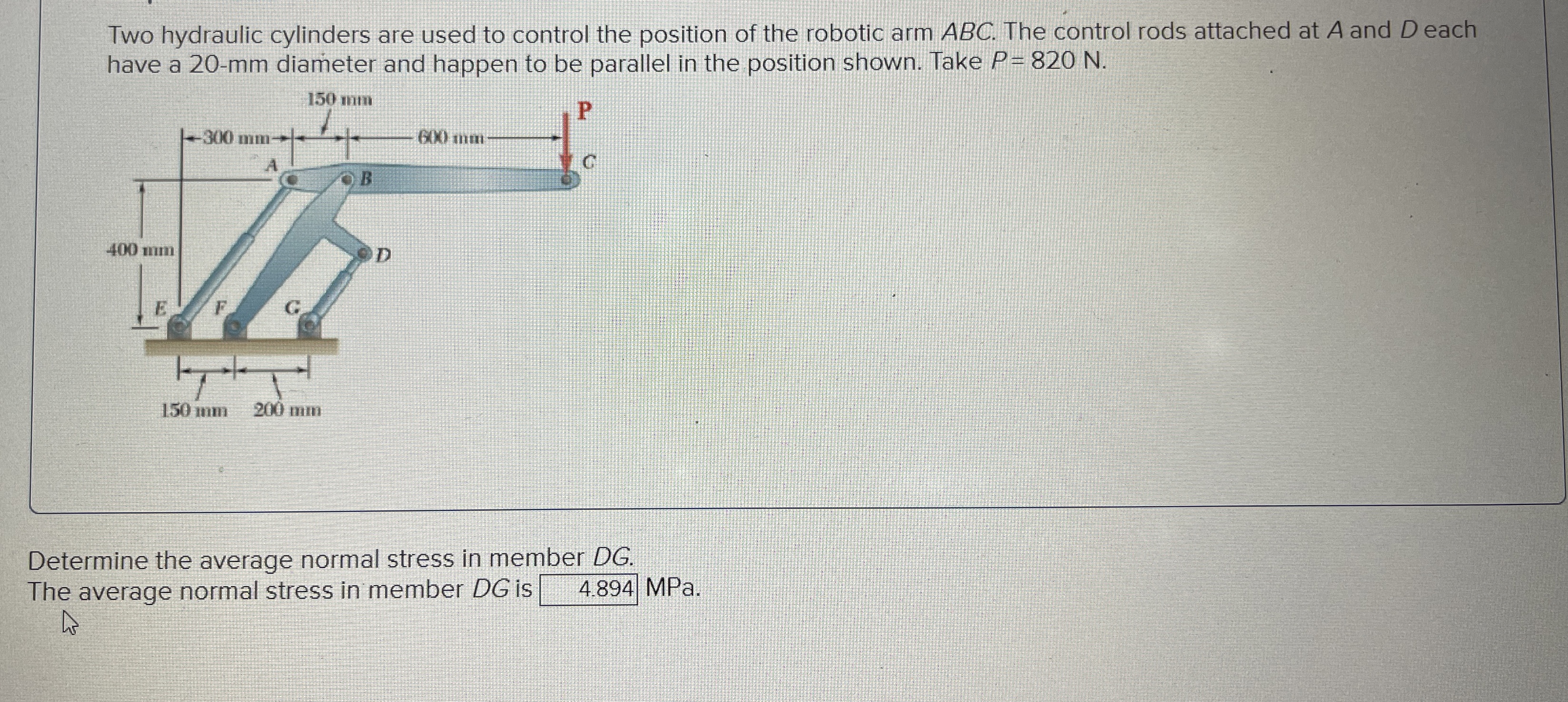 Two hydraulic cylinders are used to control the