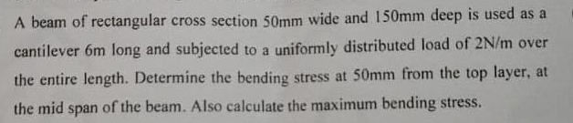 A A beam of rectangular cross section 5 0 mm wide