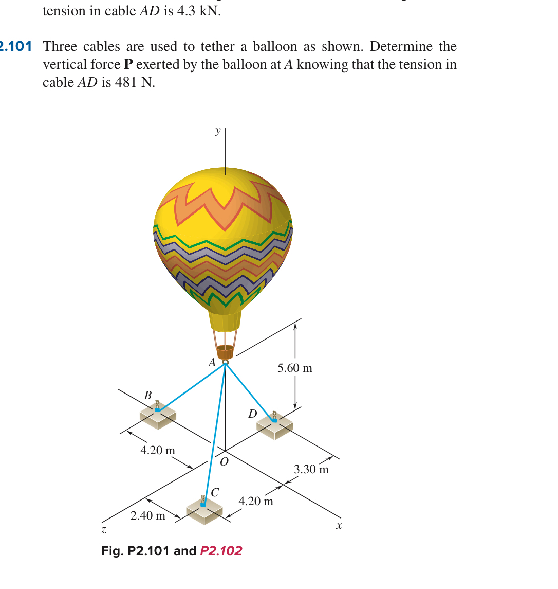 tension in cable A D is 4 . 3 kN . 2 . 1 0 1