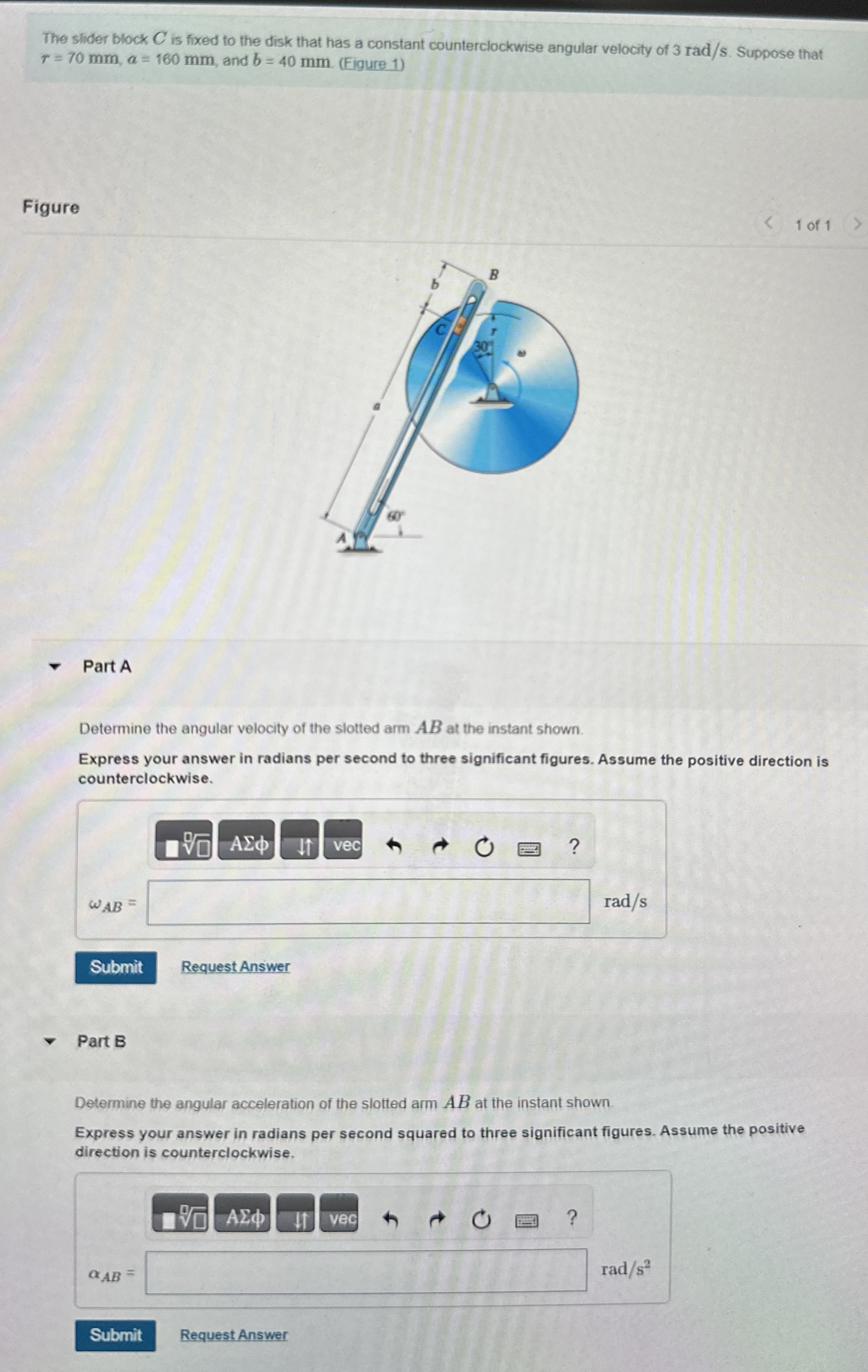The slider block C is fixed to the disk that has