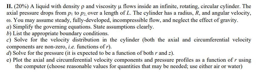 II . ( 2 0 \ % ) A liquid with density \ ( \ rho