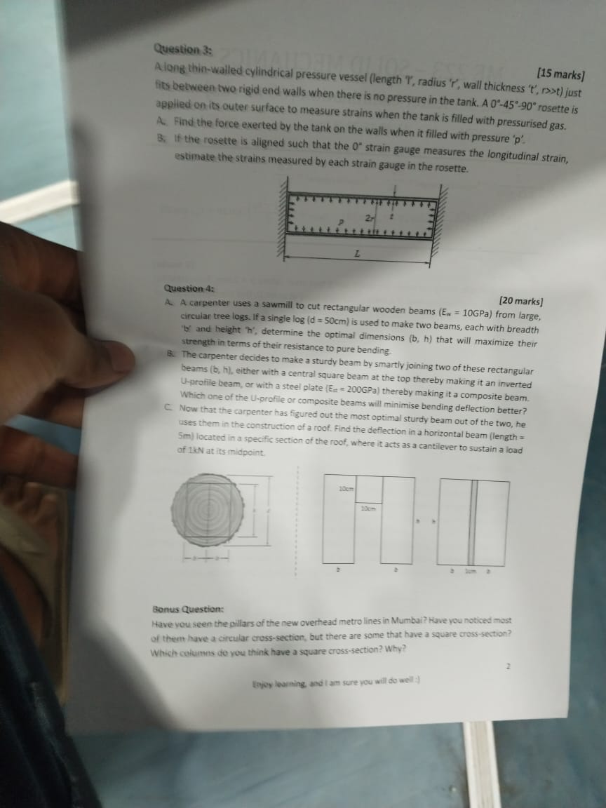 Question 3 : Aliong thin - wailled cylindrical