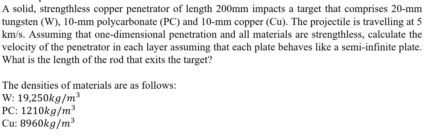 A solid, strengthless copper penetrator of length