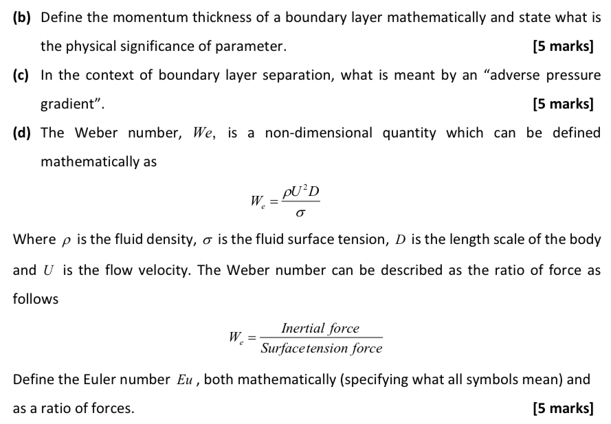 ( b ) Define the momentum thickness of a boundary