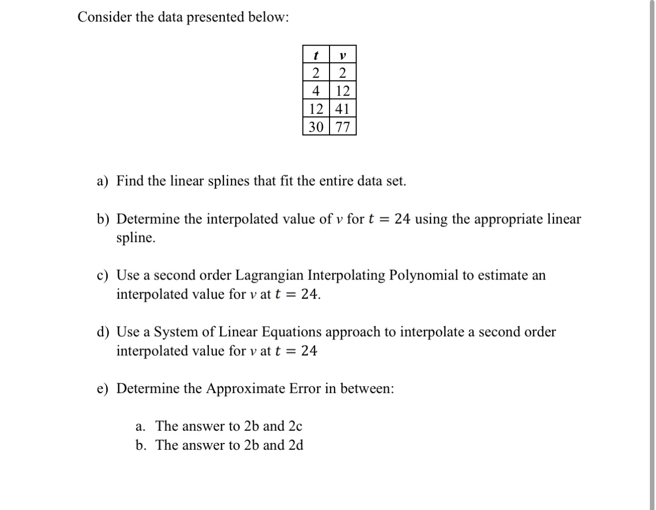 Consider the data presented below: \ table [ [ t