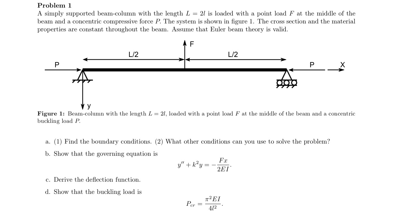 Problem 1 A simply supported beam - column with