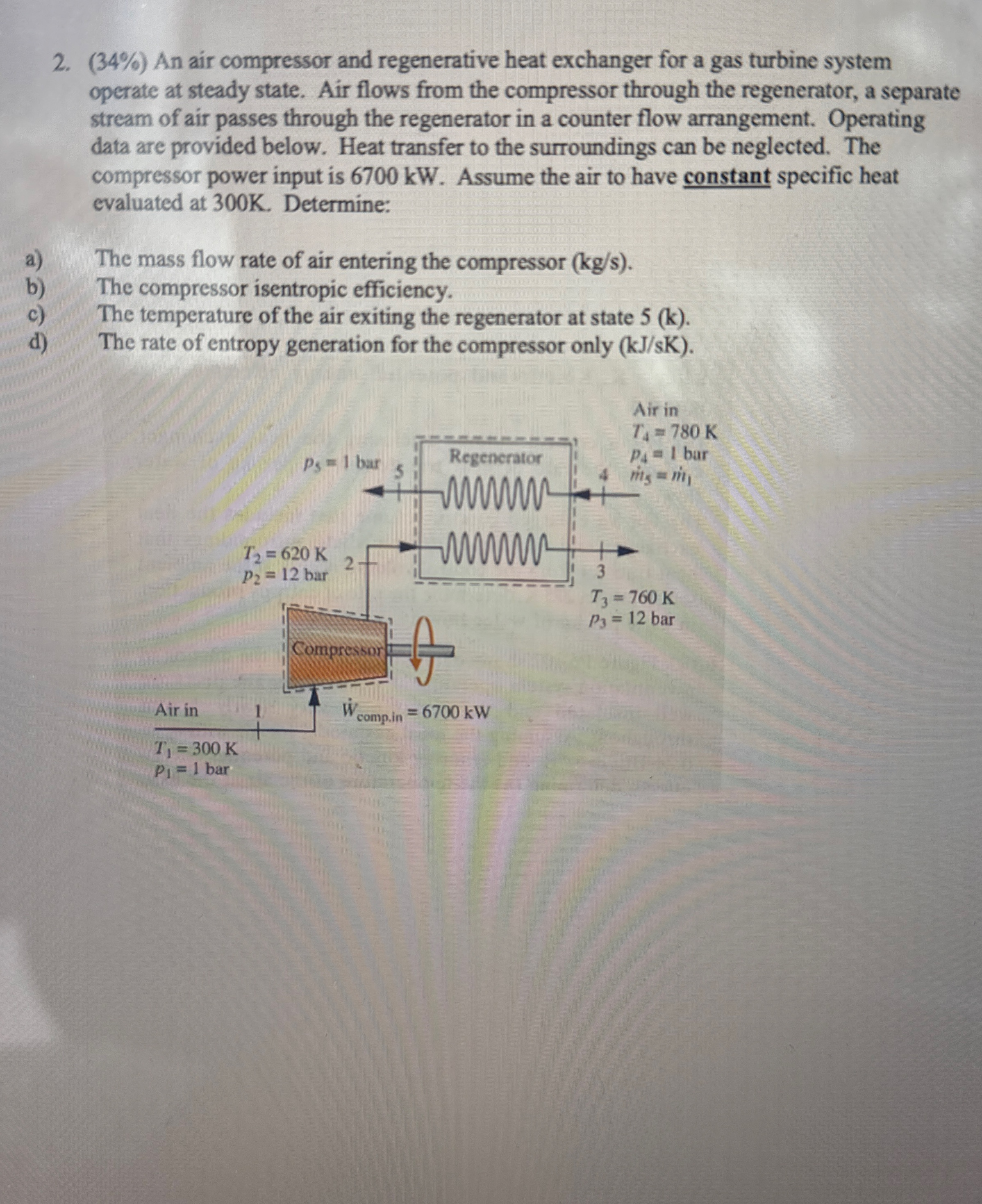 ( 3 4 % ) An air compressor and regenerative heat