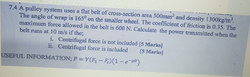 A pulley system uses a flat belt of cross -