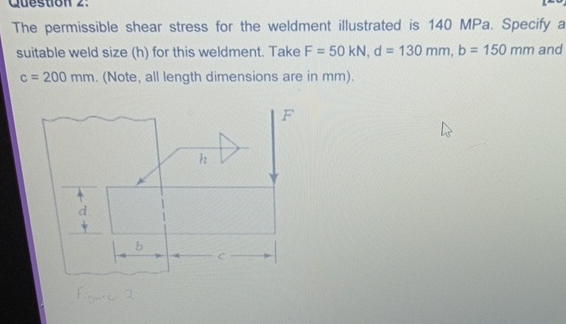 The permissible shear stress for the weldment