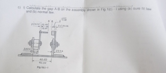 c ) i ) Calculate the gap A - B on the assembly