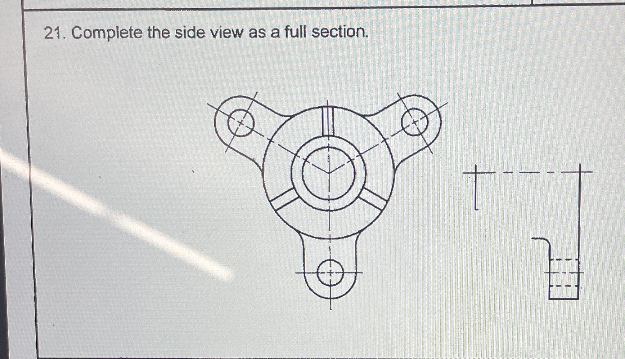 Complete the front view as a full section to show