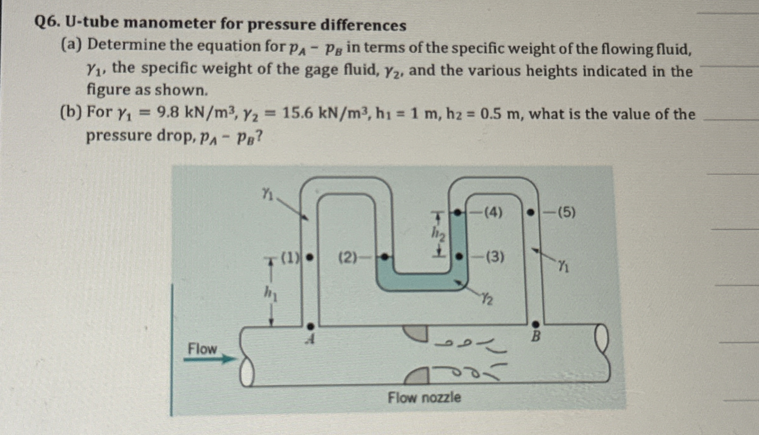 Q 6 . U - tube manometer for pressure differences