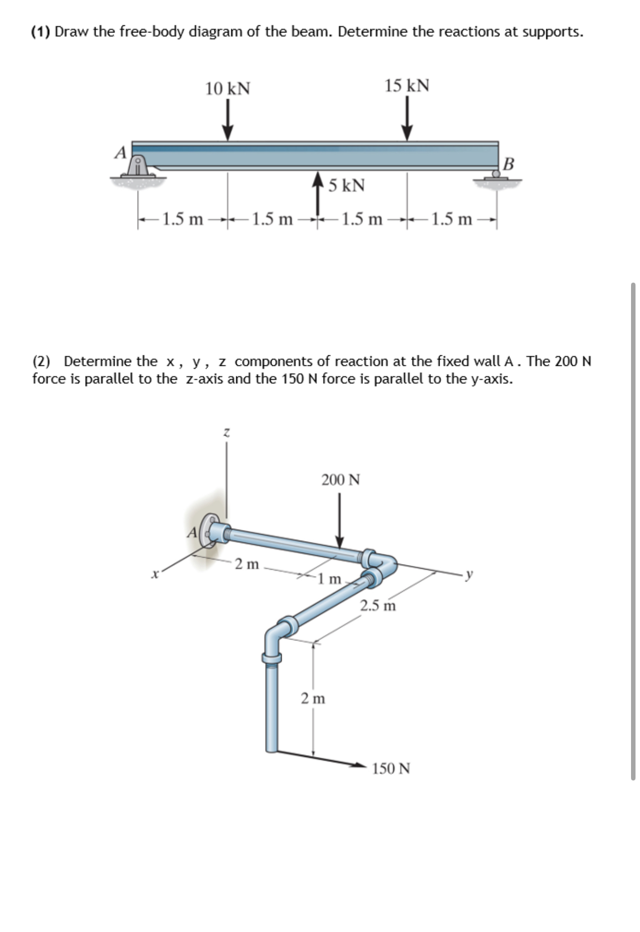 ( 1 ) Draw the free - body diagram of the beam.