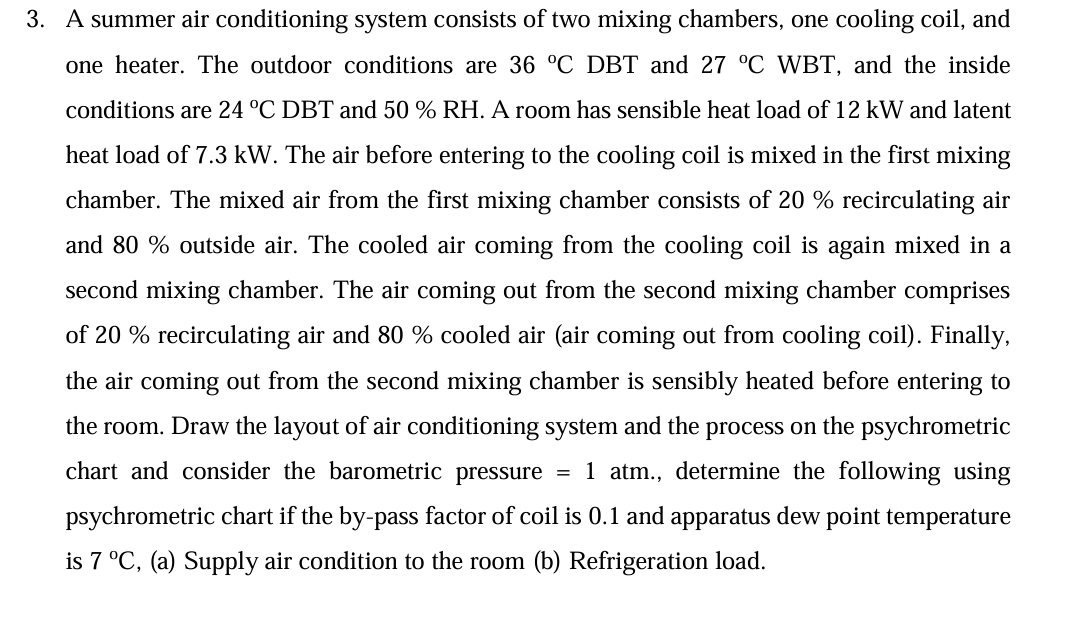 A summer air conditioning system consists of two