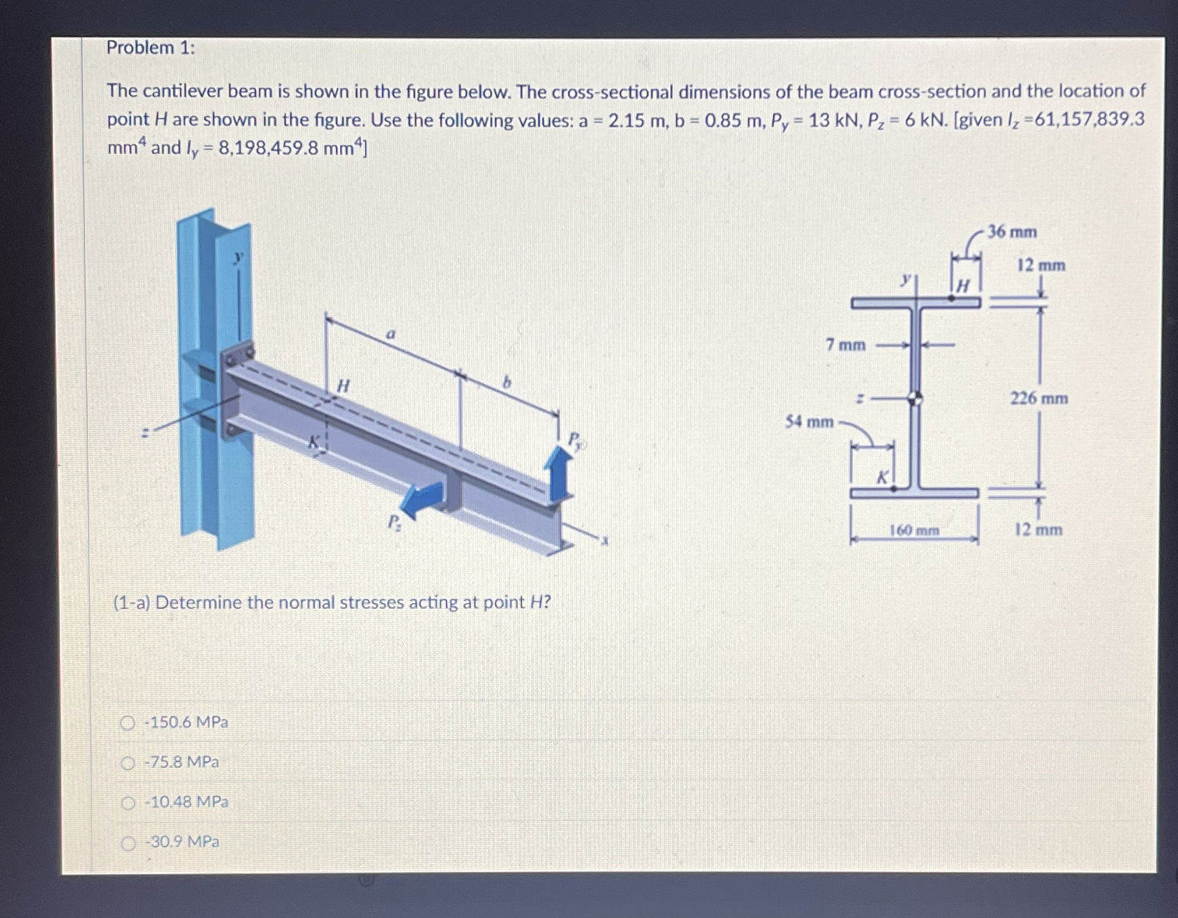 Problem 1 : The cantilever beam is shown in the