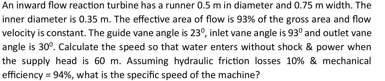 An inward flow reaction turbine has a runner 0 .