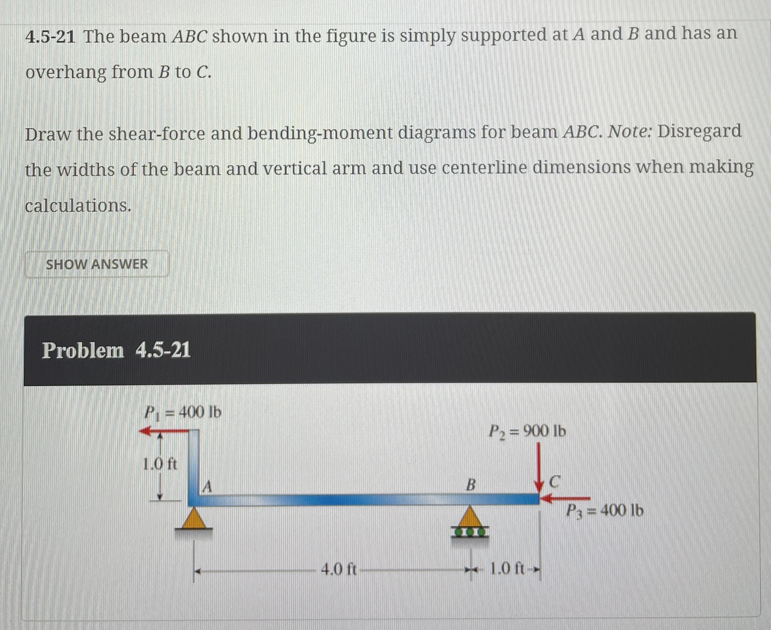 4 . 5 - 2 1 The beam ABC shown in the figure is