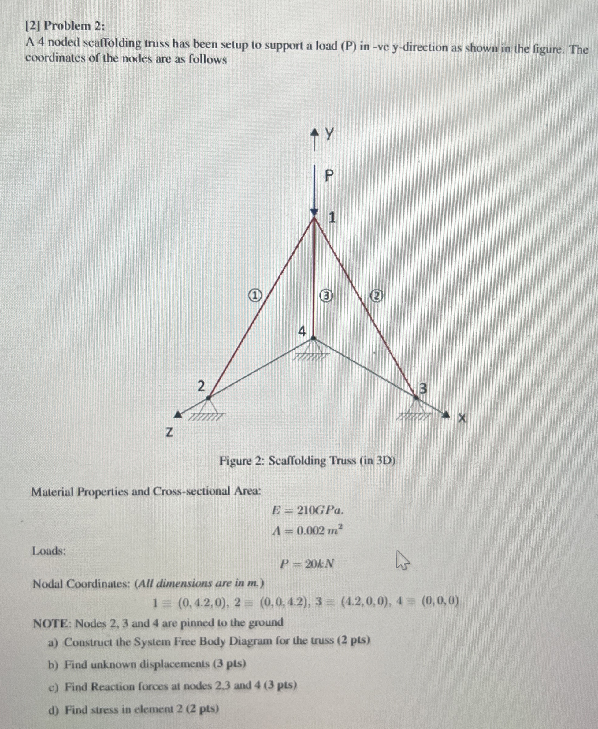 [ 2 ] Problem 2 : A 4 noded scaffolding truss has