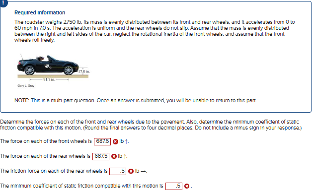 Required information The roadster weighs 2 7 5 0