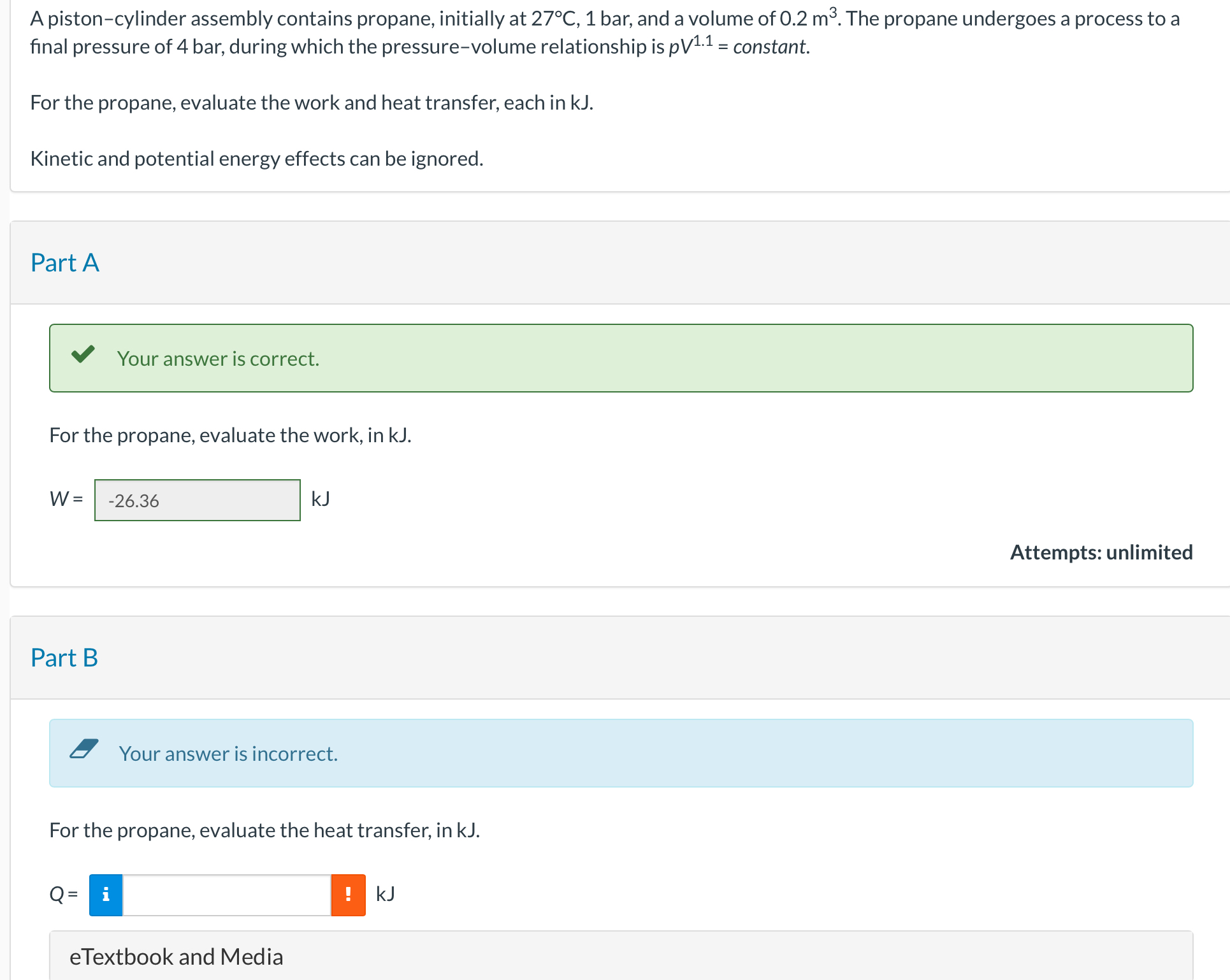 A piston - cylinder assembly contains propane,