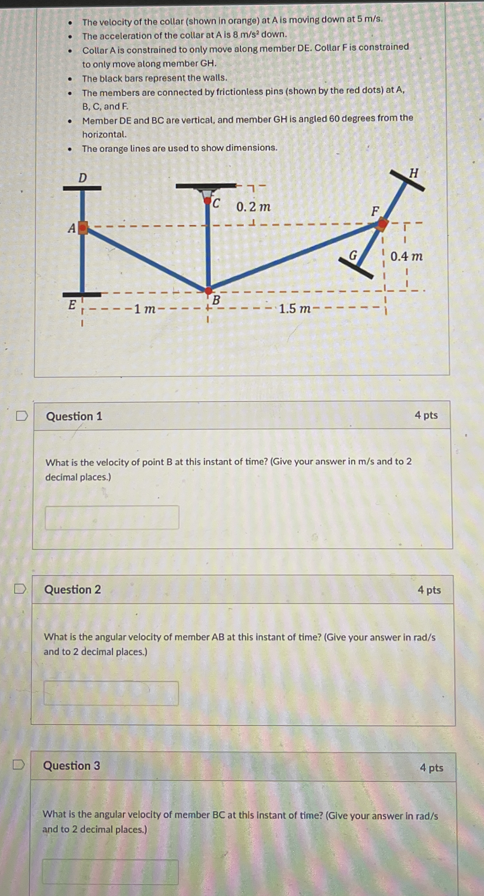 The velocity of the collar ( shown in orange ) at
