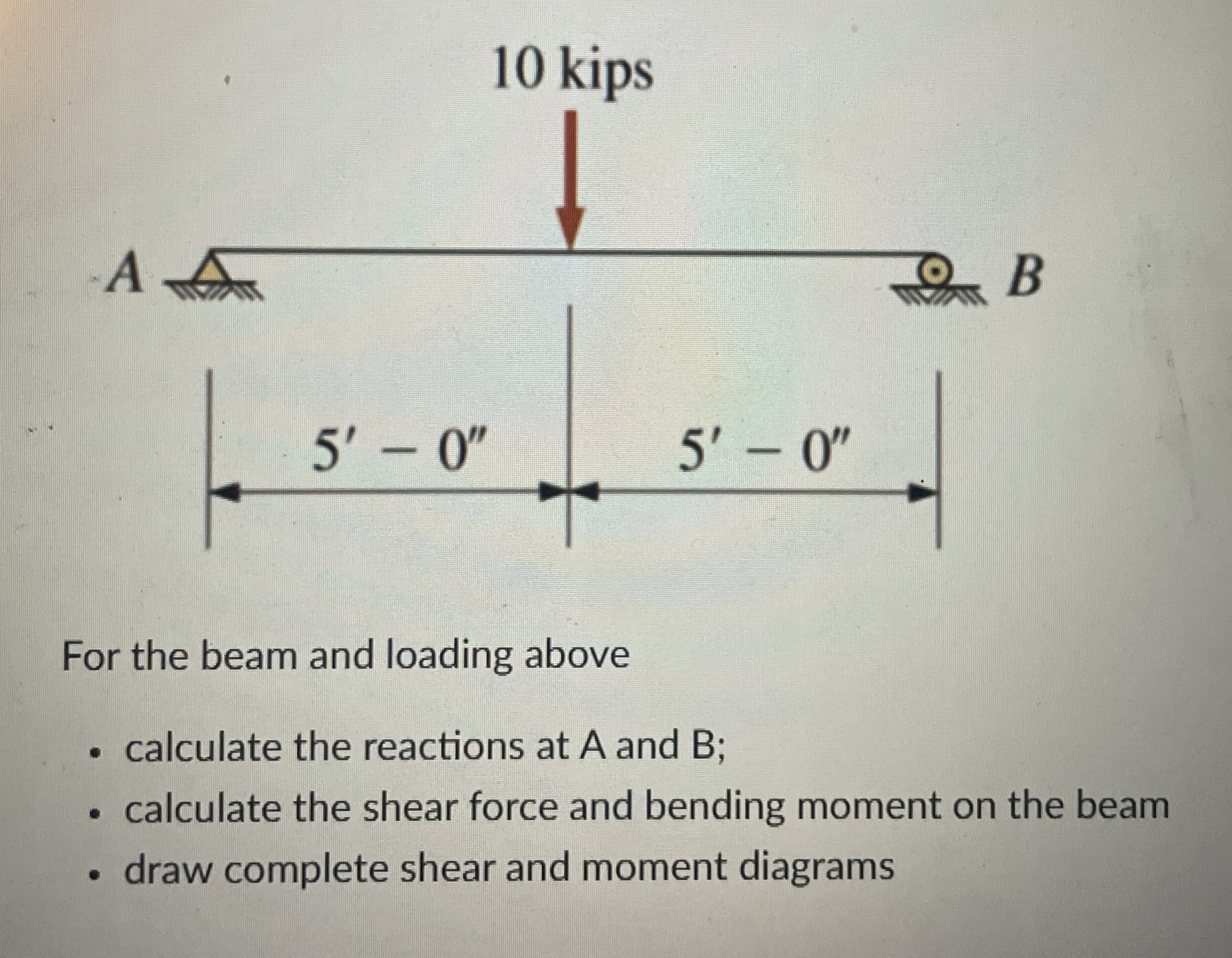 For the beam and loading above calculate the