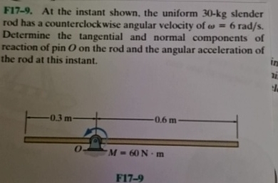 F 1 7 - 9 . At the instant shown, the uniform 3 0
