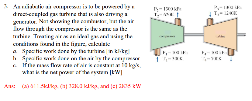 An adiabatic air compressor is to be powered by a