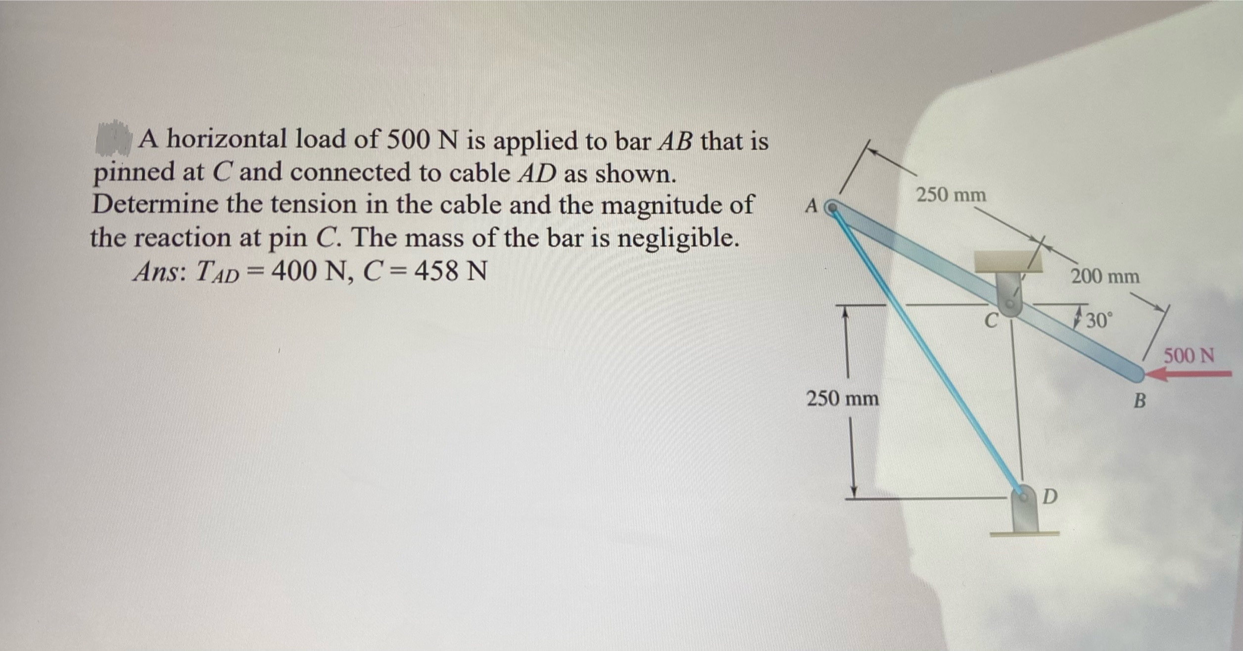 A horizontal load of 5 0 0 N is applied to bar A