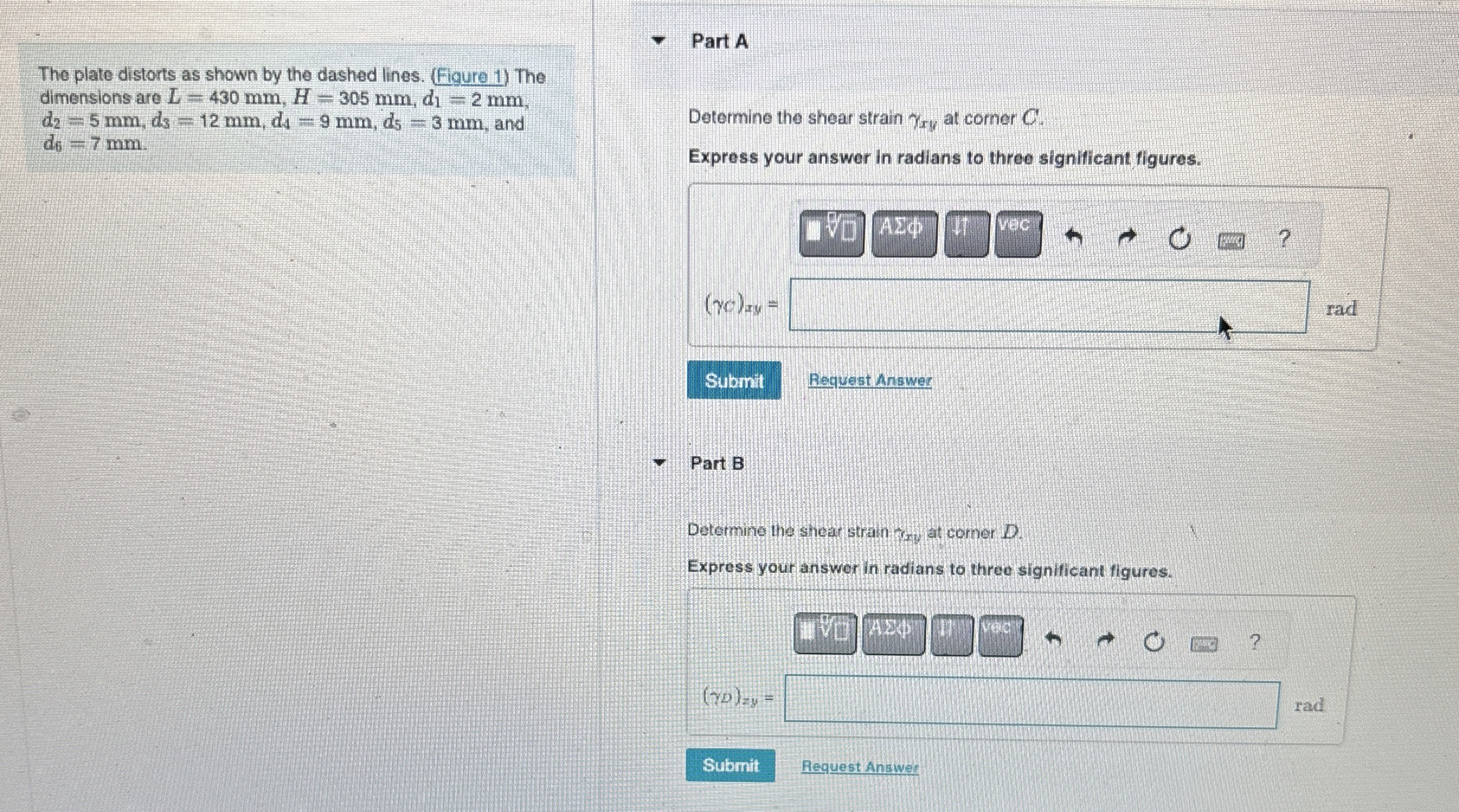 The plate distorts as shown by the dashed lines.