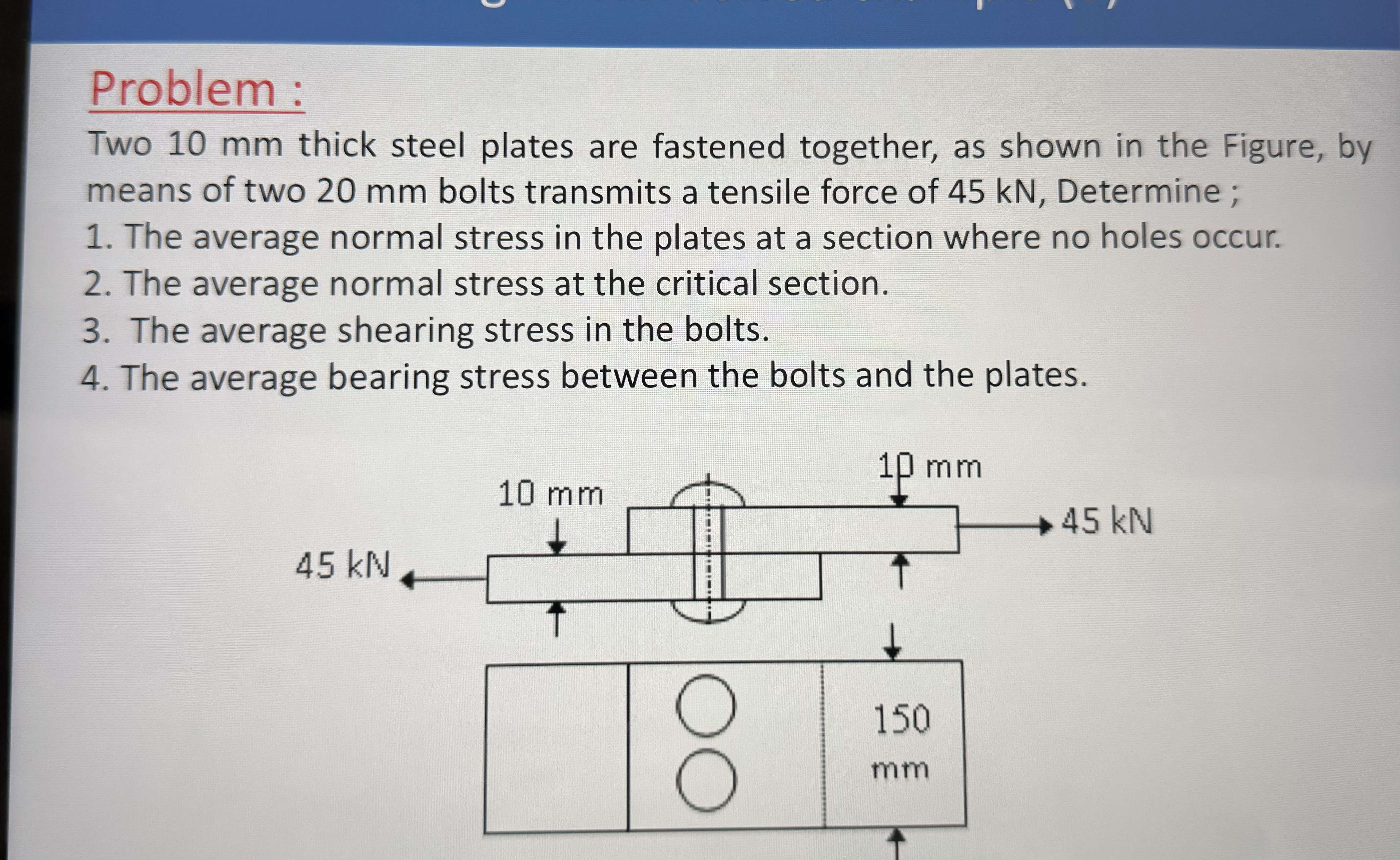 Problem : Two 1 0 mm thick steel plates are