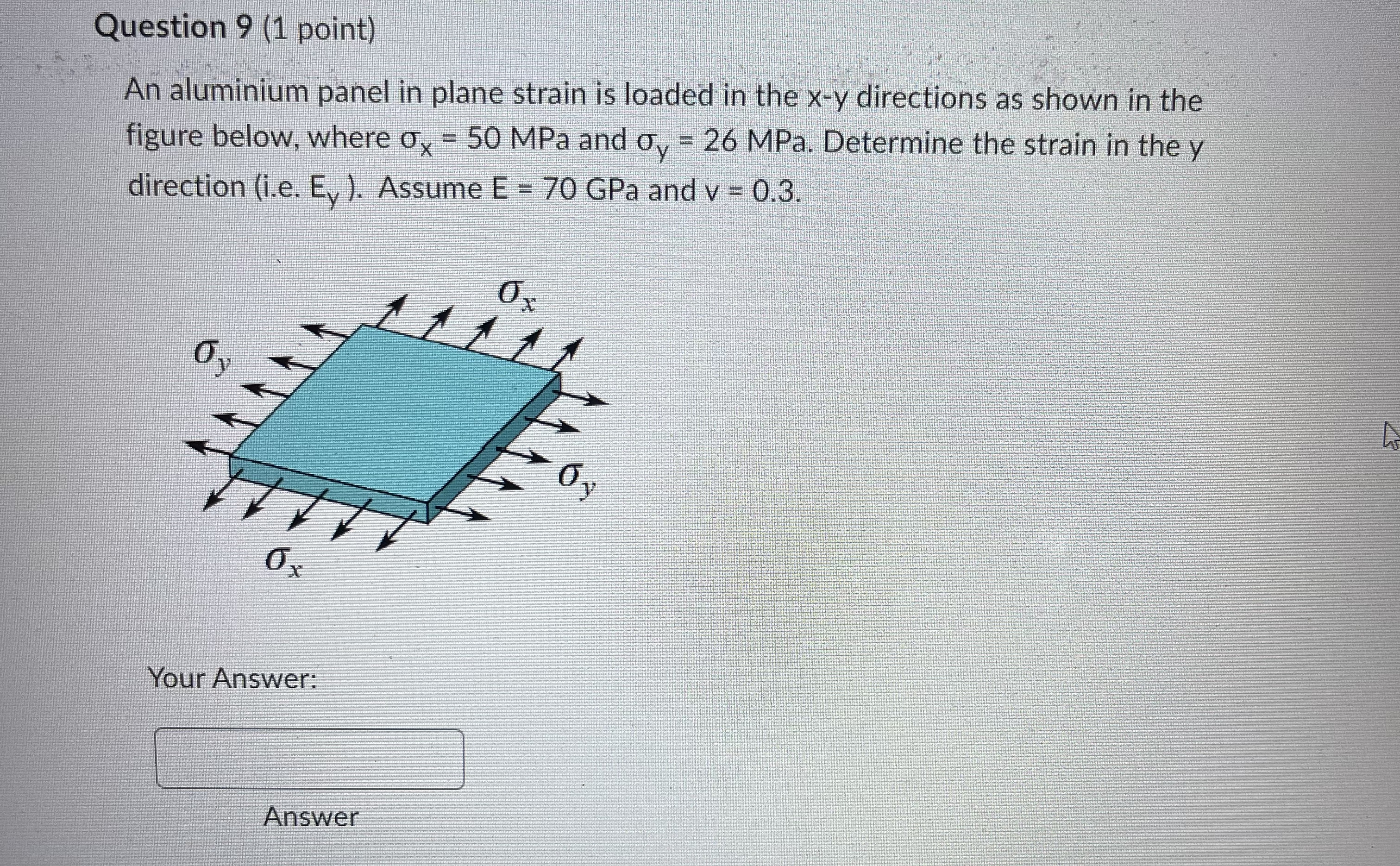 Question 9 ( 1 point ) An aluminium panel in