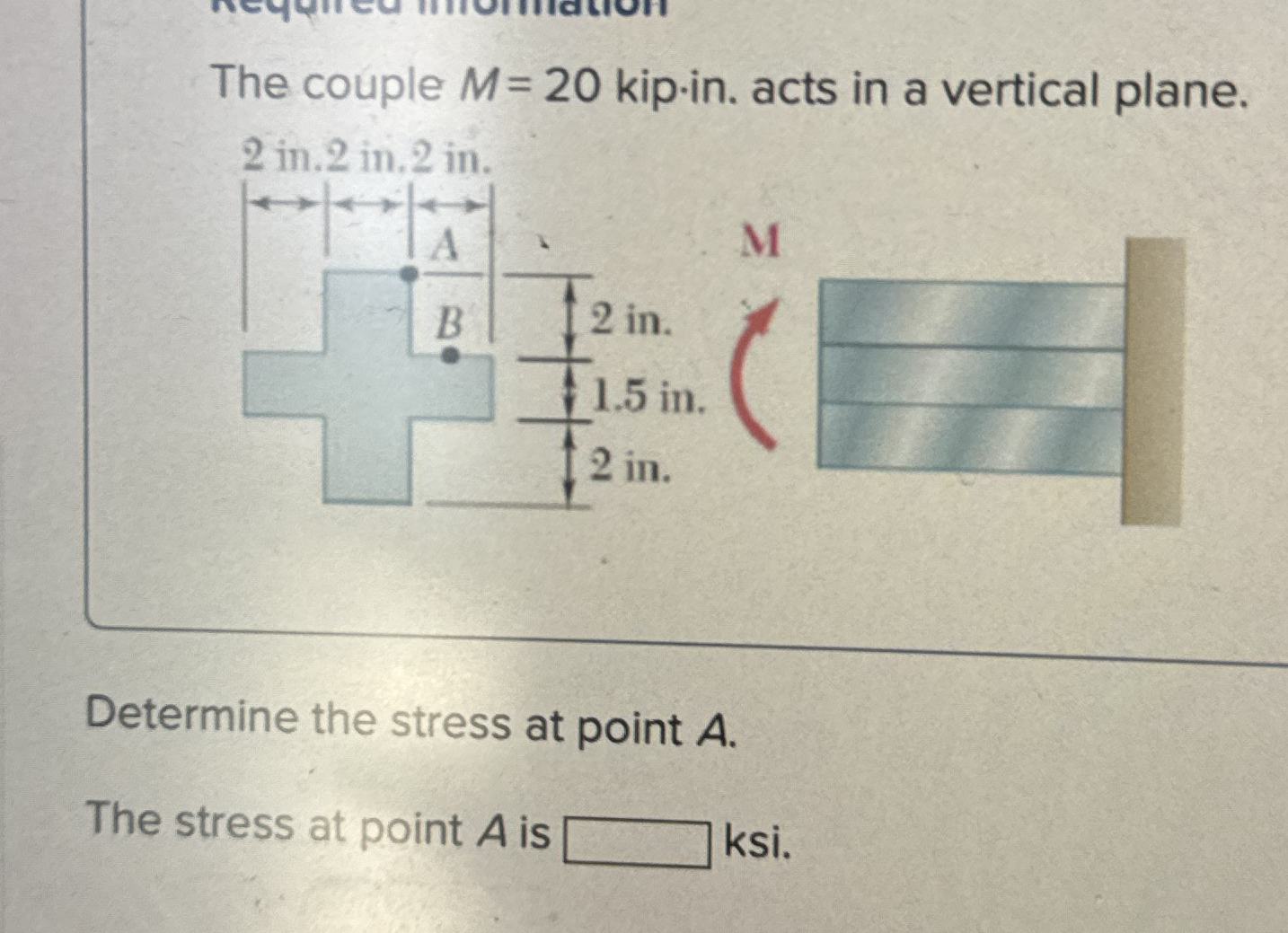 The couple M = 2 0 kip - in . acts in a vertical