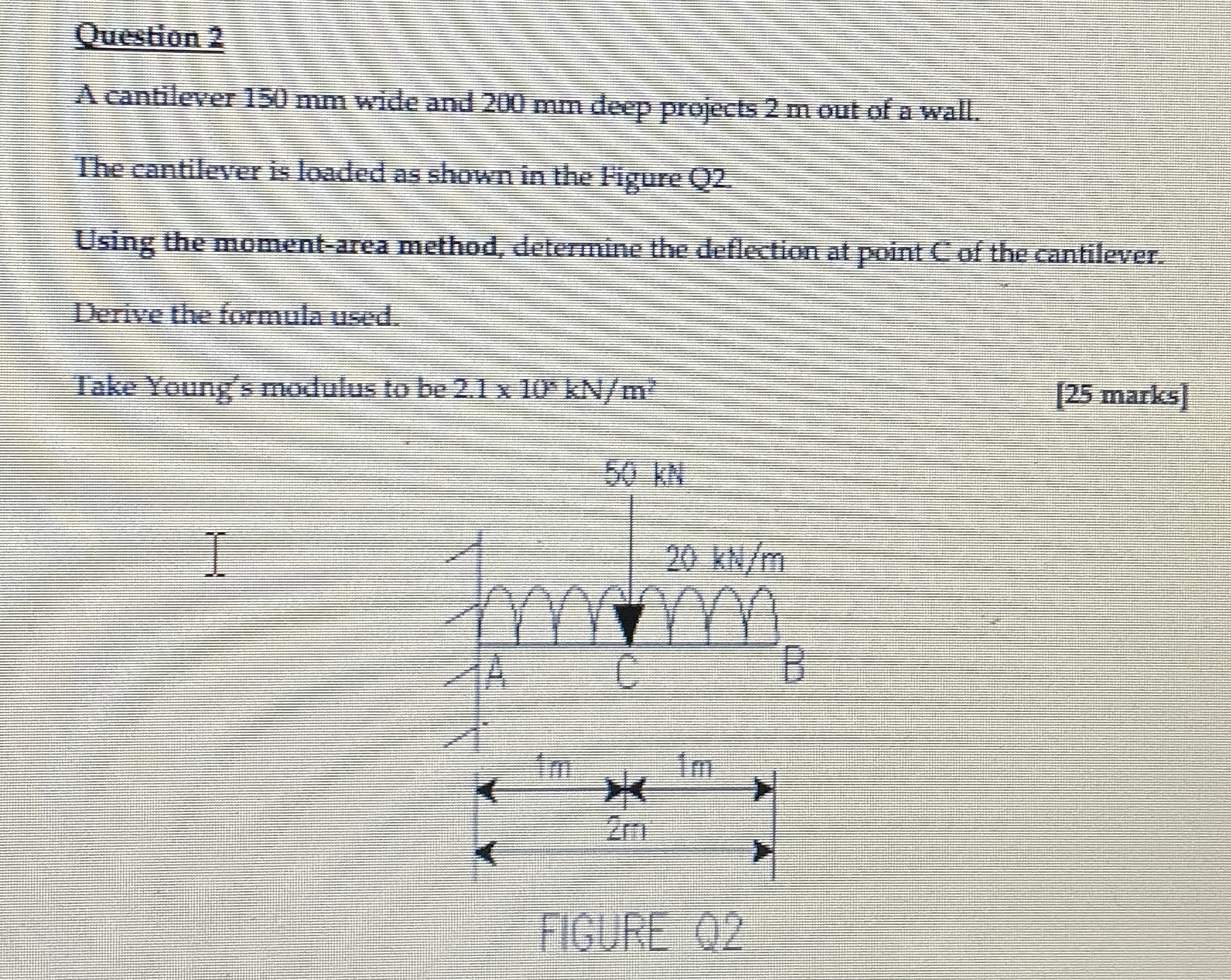 Question 2 A cantilever 1 5 0 mm wide and 2 0 0