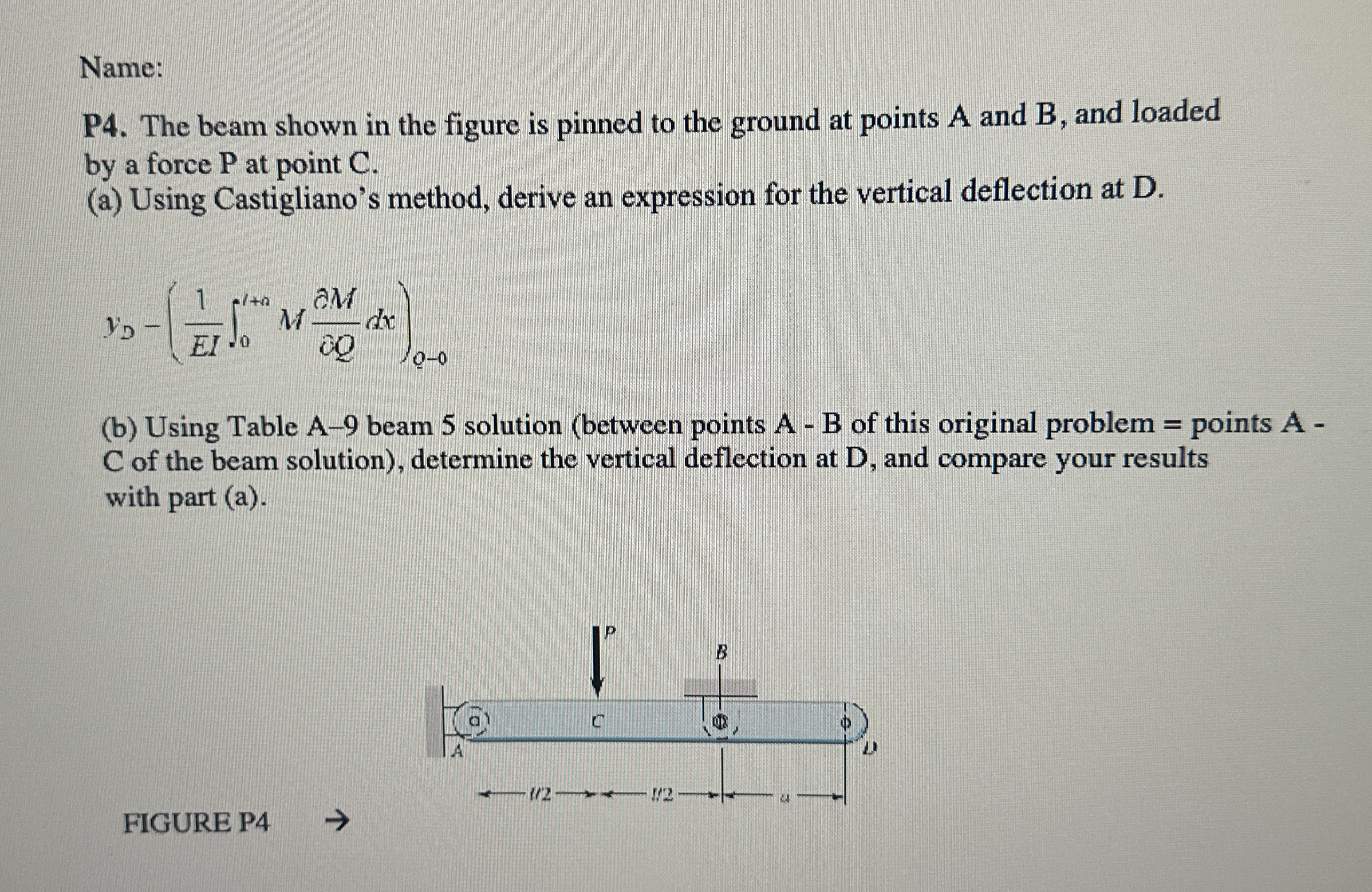 Name: P 4 . The beam shown in the figure is