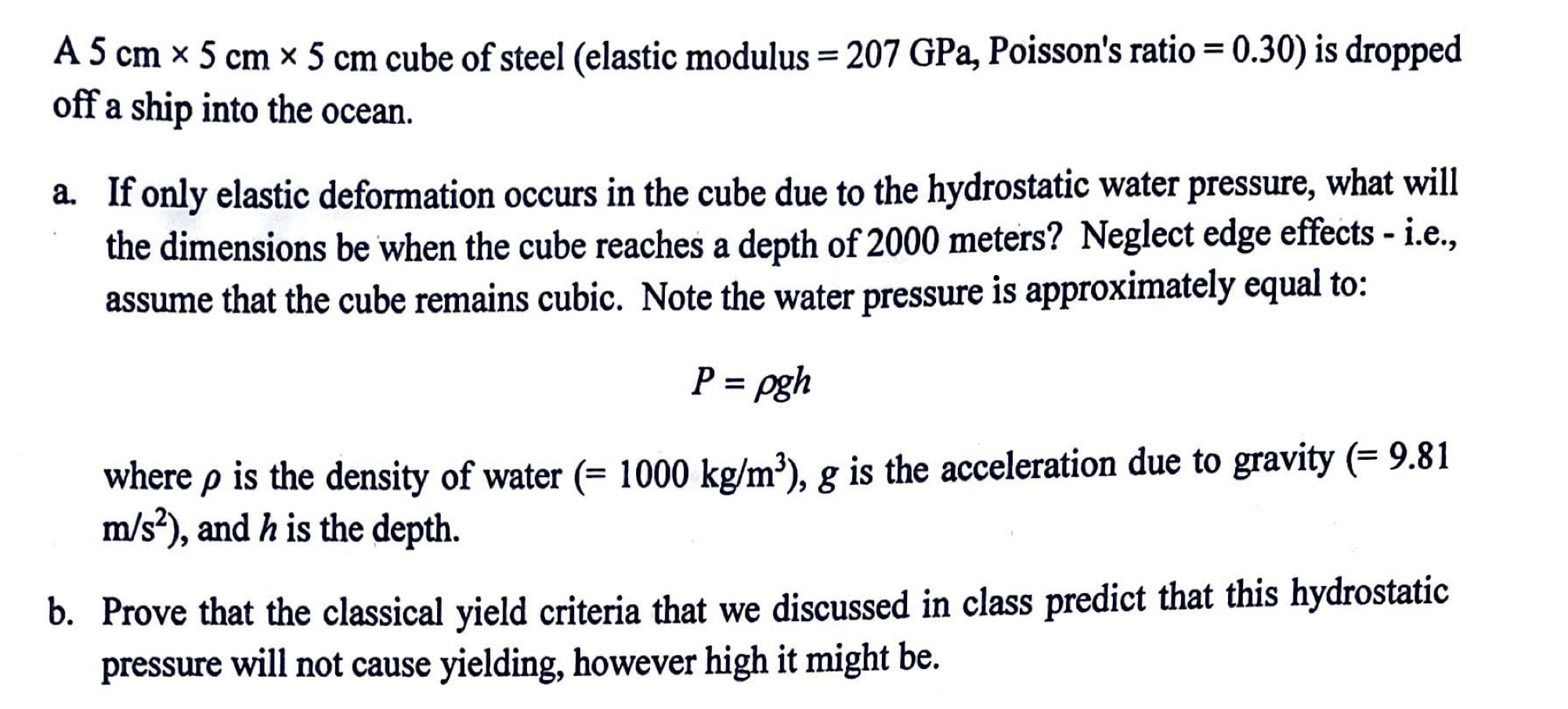 A 5 c m 5 c m 5 c m cube of steel elastic modulus