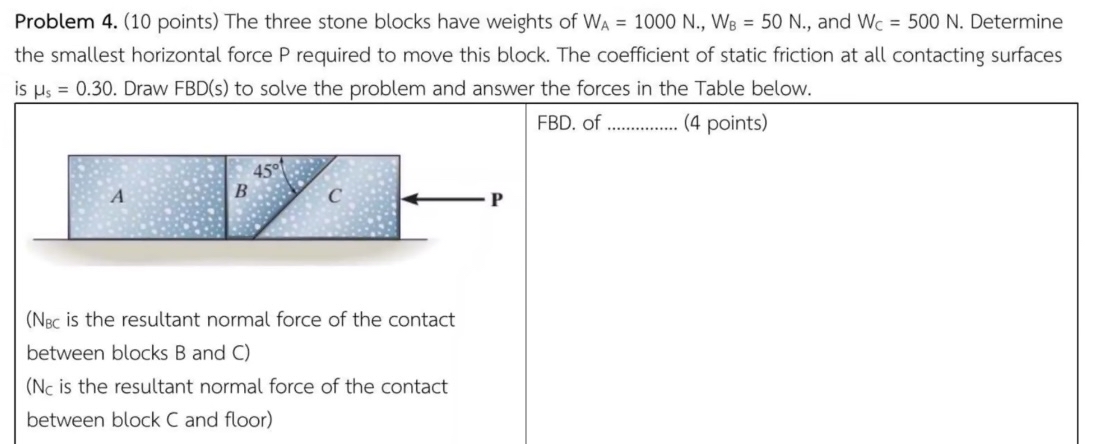 Problem 4 . ( 1 0 points ) The three stone blocks