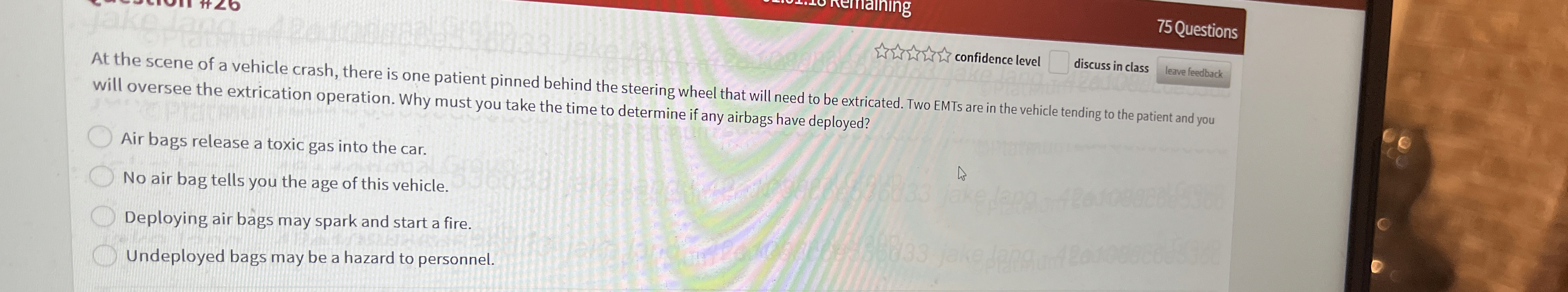 At the scene of a vehicle crash, there is one