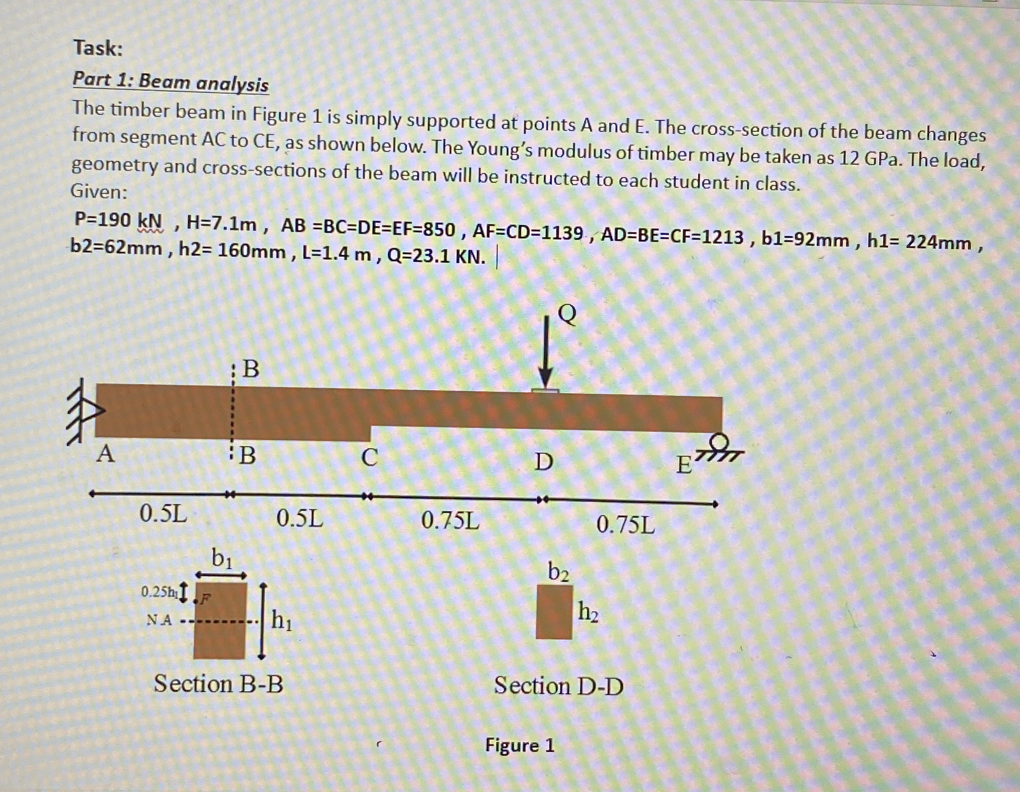 Slove : Task: Part 1 : Beam analysis The timber