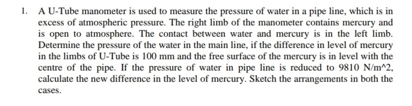 A U - Tube manometer is used to measure the