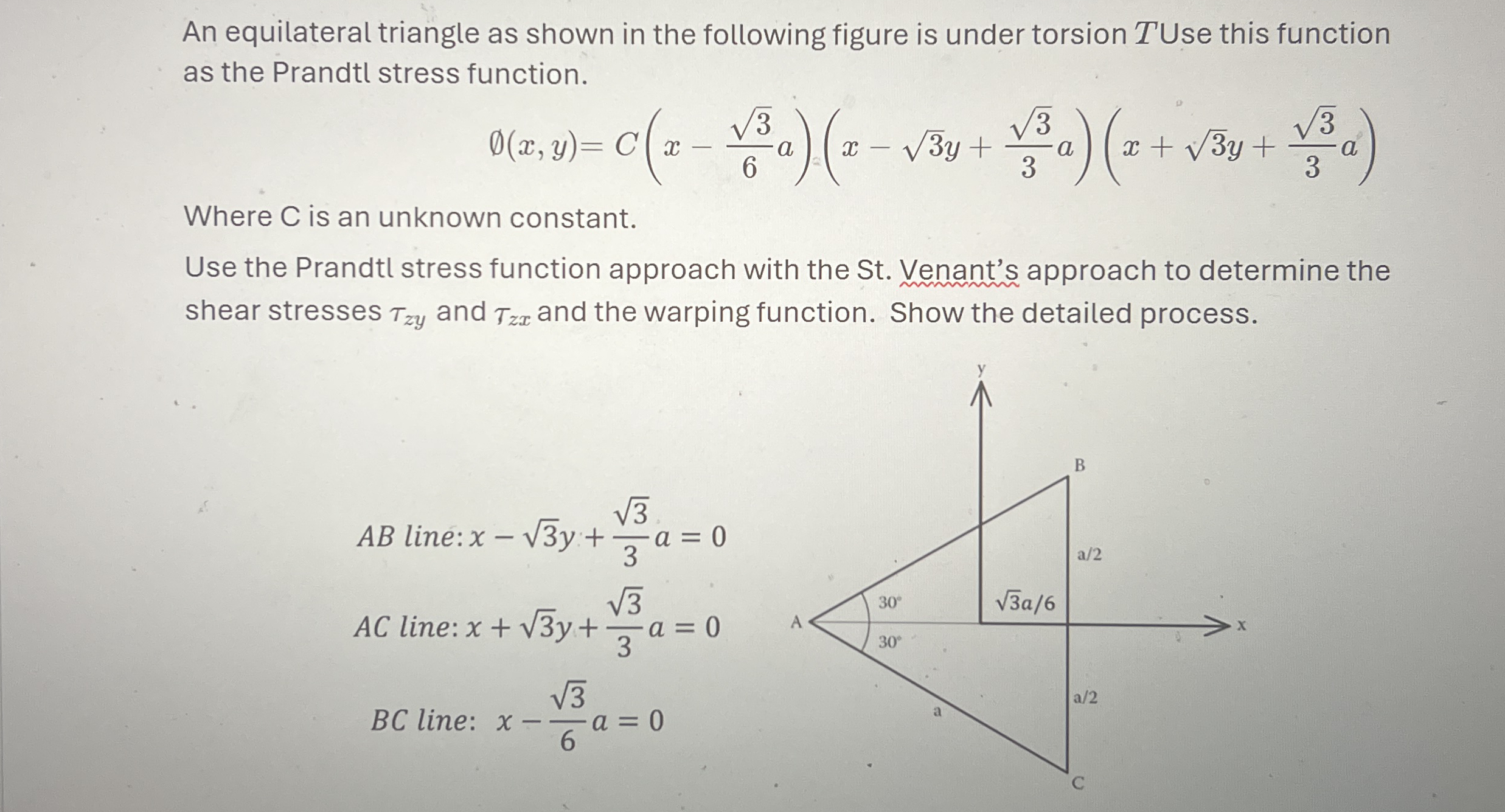 An equilateral triangle as shown in the following