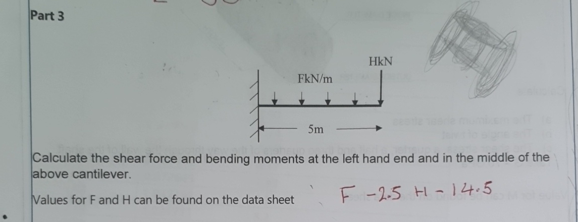Part 3 Calculate the shear force and bending