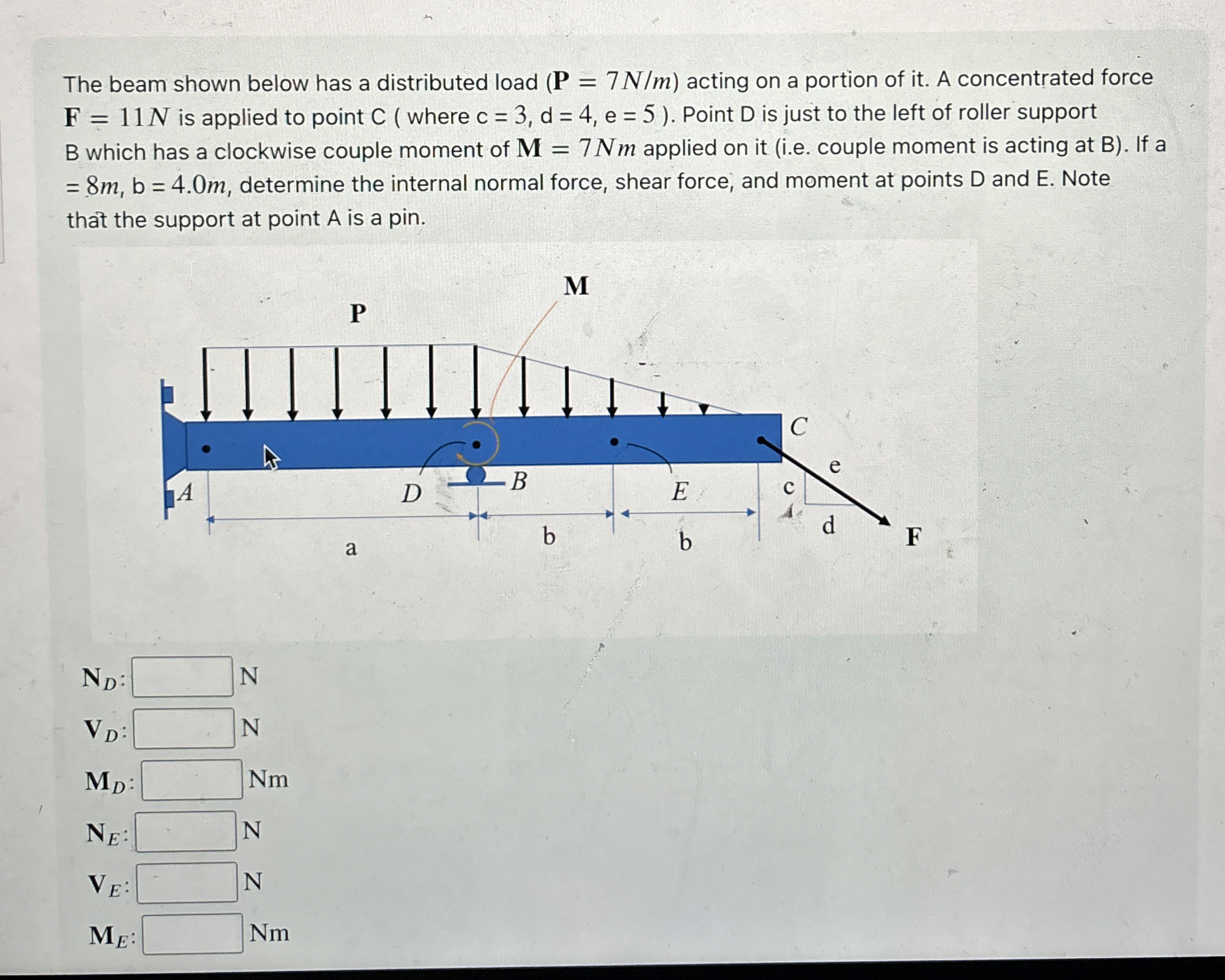 The beam shown below has a distributed load ( P =