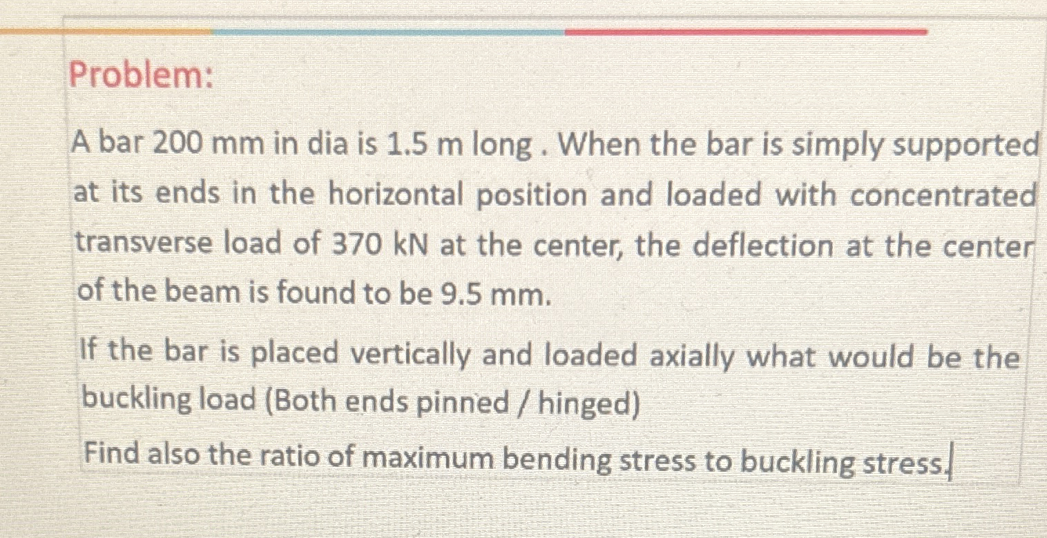 Problem: A bar 2 0 0 mm in dia is 1 . 5 m long.