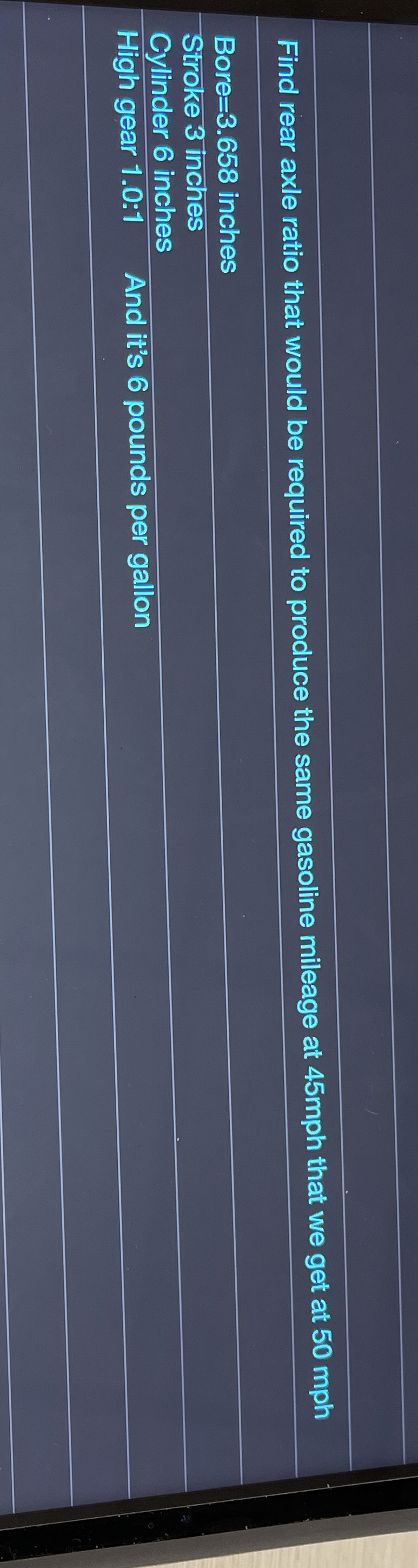 Find rear axle ratio that would be required to