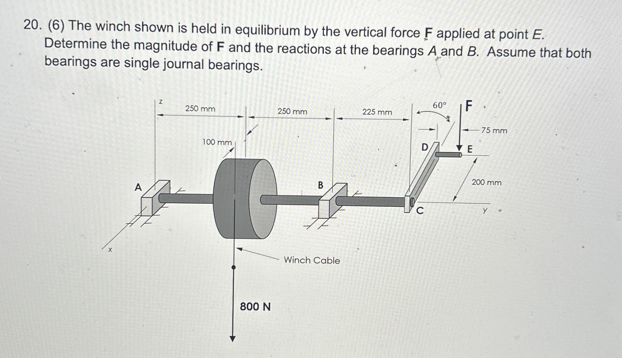 ( 6 ) The winch shown is held in equilibrium by