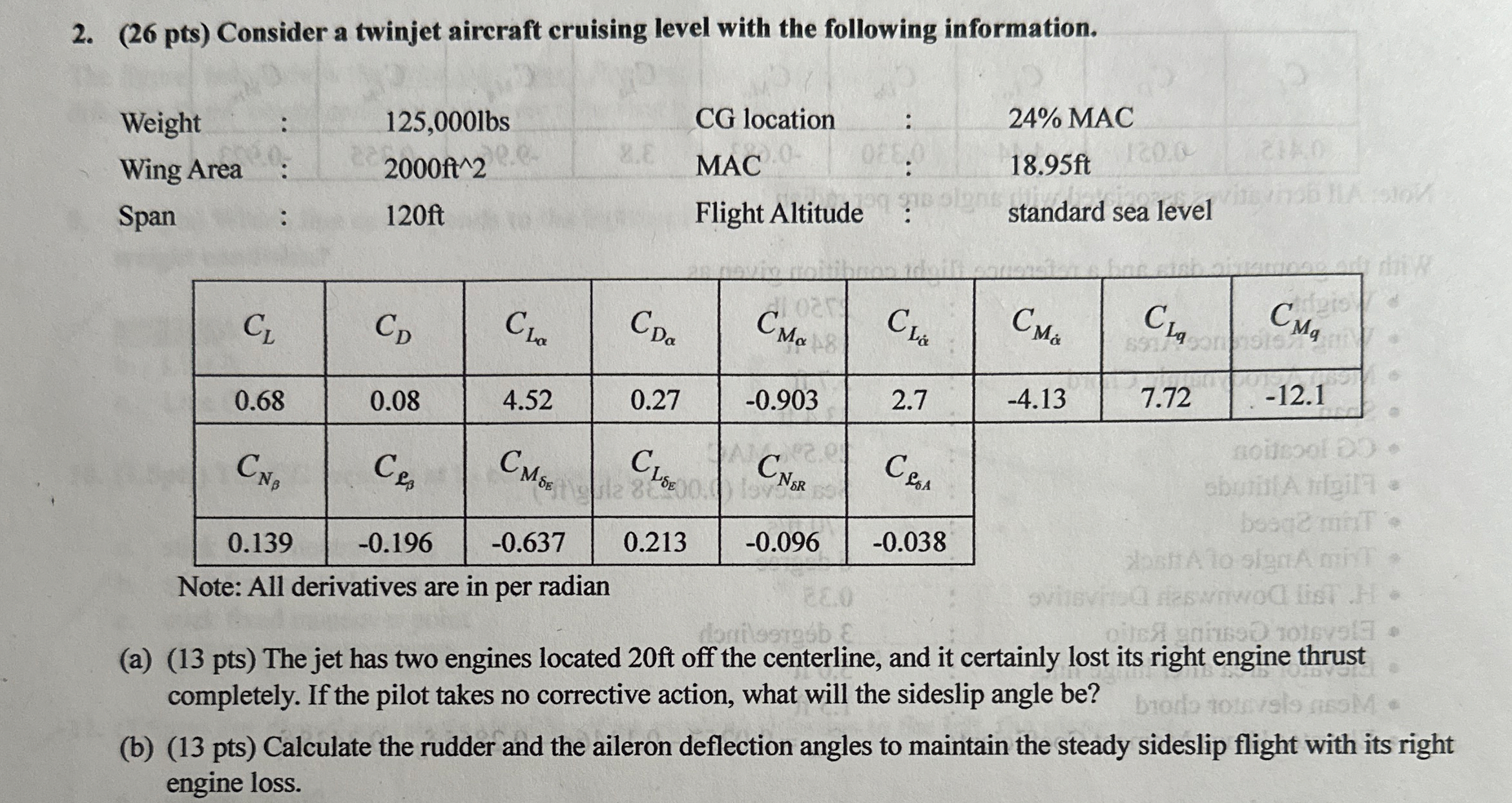( 2 6 pts ) Consider a twinjet aircraft cruising