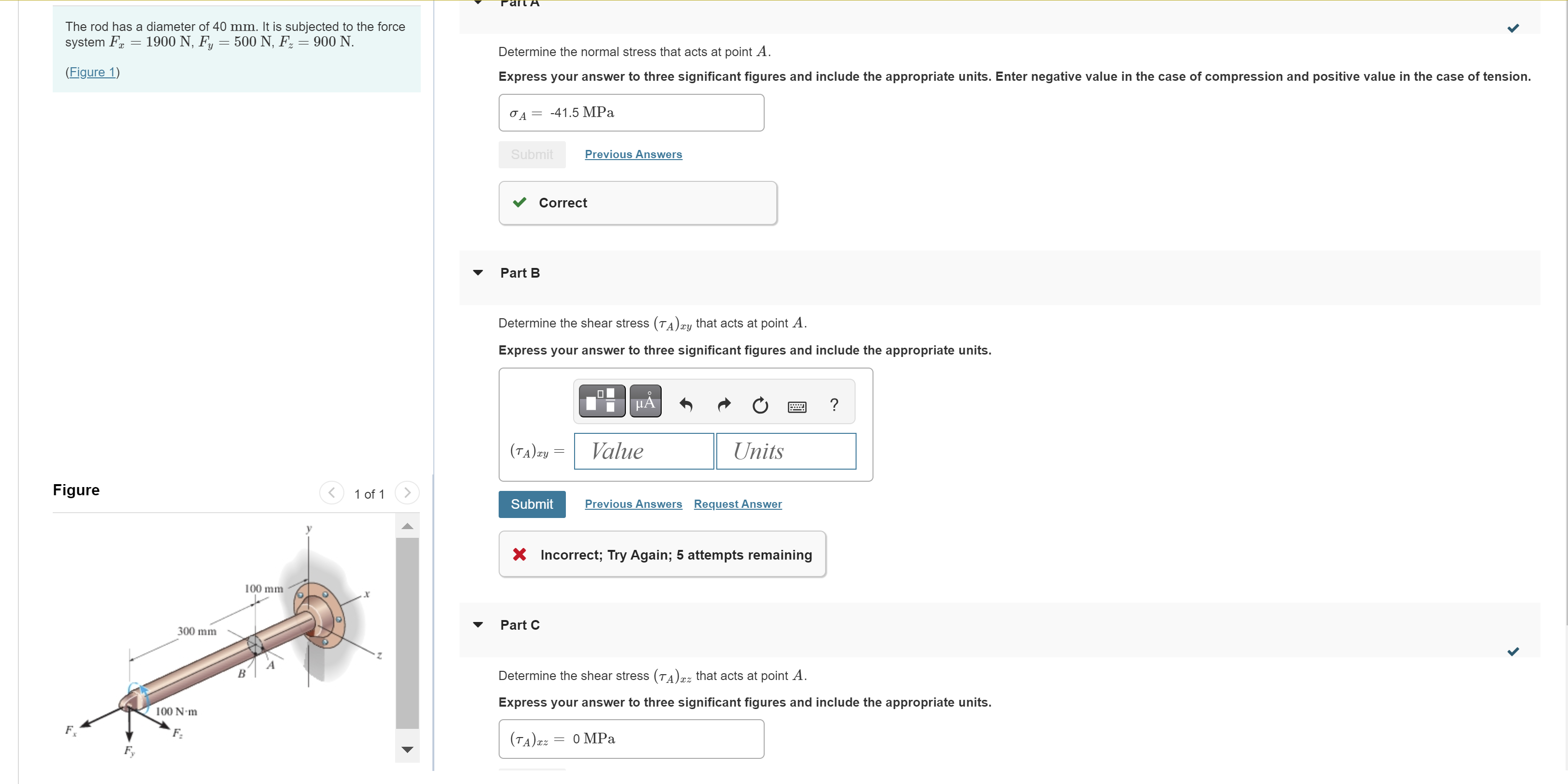 What is Part B ? The rod has a diameter of 4 0 mm