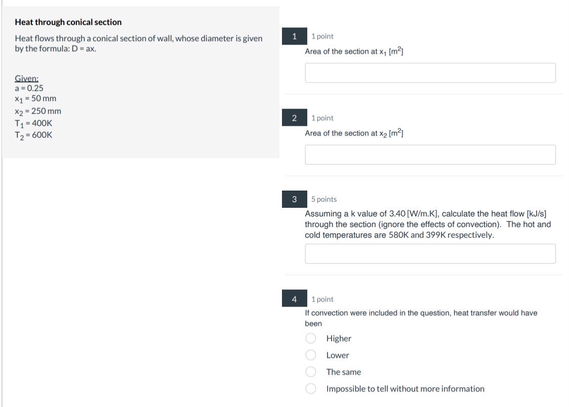 Heat through conical section Heat flows through a