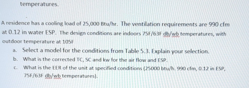 temperatures. A residence has a cooling load of 2